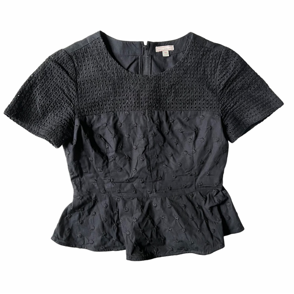 Gap Black Short Sleeve Peplum Blouse Top Size 00